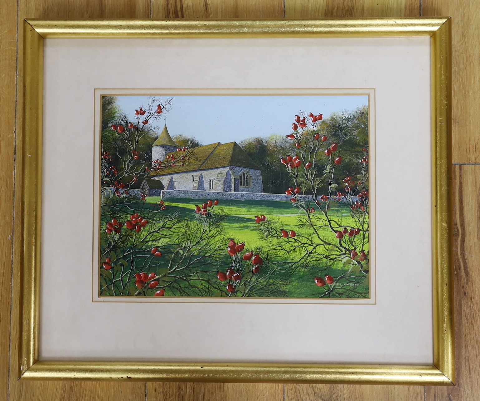 Paul Evans (1950-), gouache, 'Southease Church', signed, 23 x 31cm